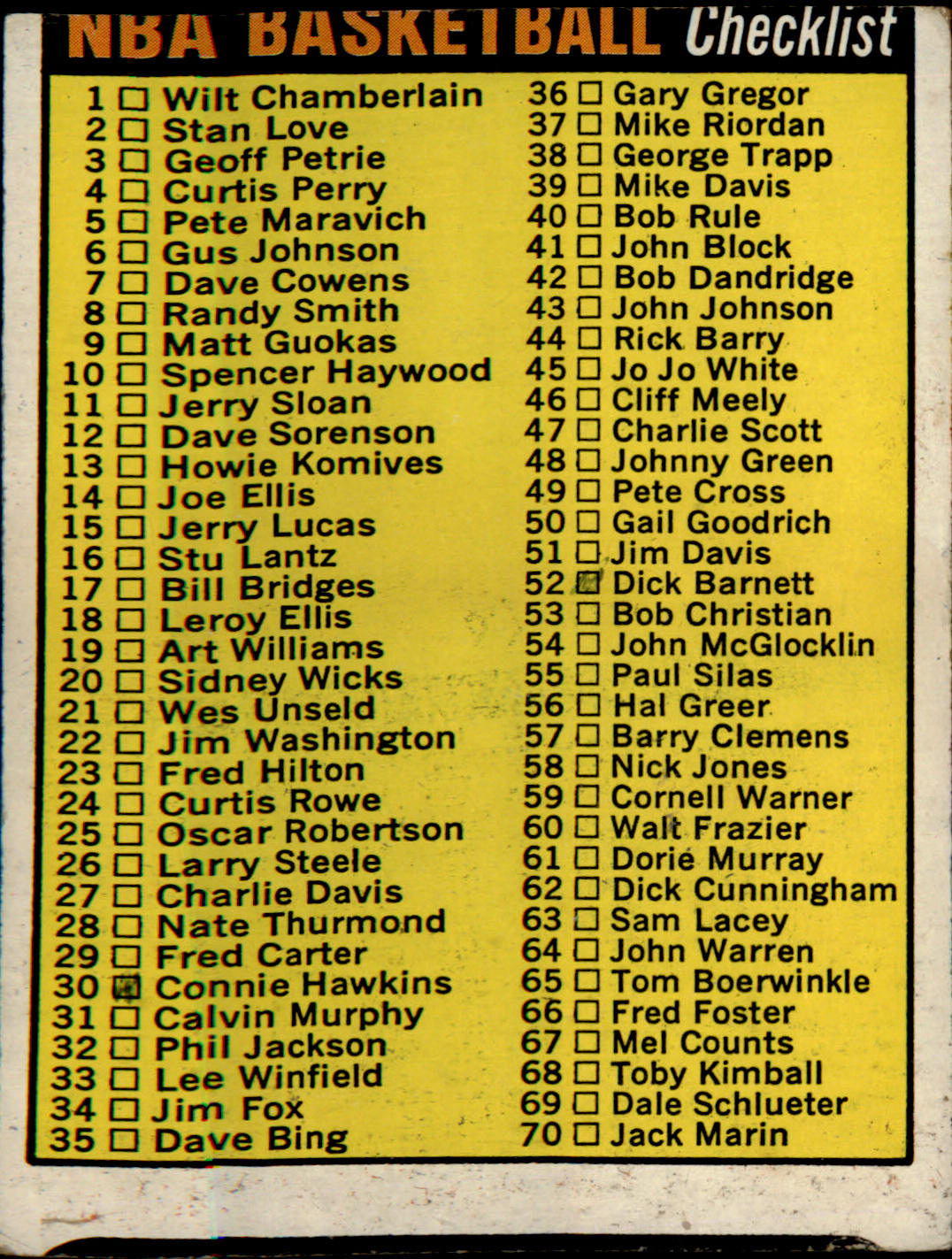 1972-73 Topps #160 NBA Checklist: 1-176 - Veteran Sports Cards FL