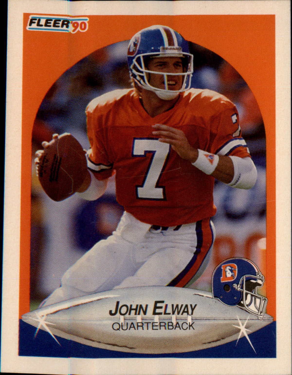 1990 Fleer Lower right star of AFC logo aligned with blue #21a John Elway - Veteran Sports Cards FL