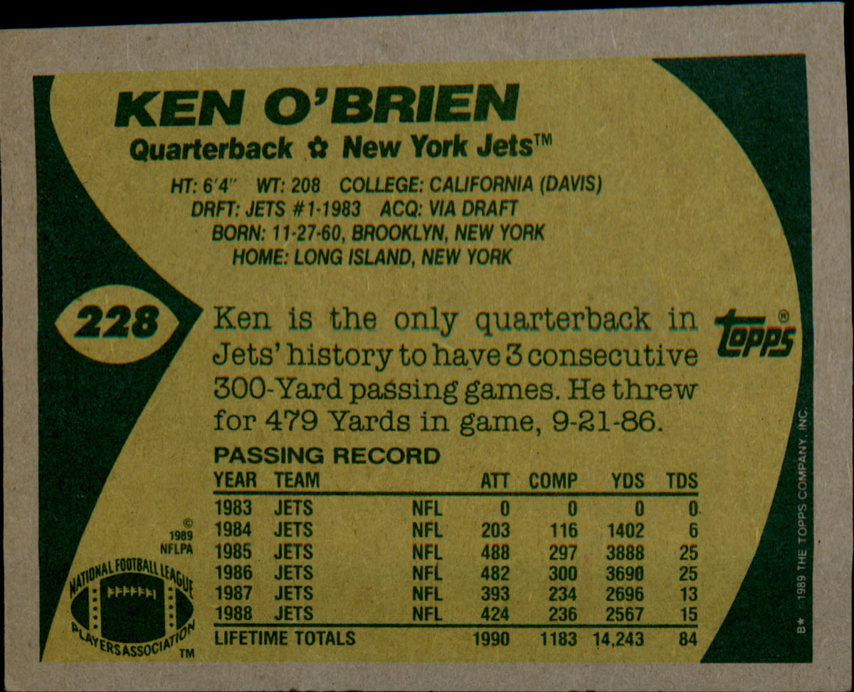 1989 Topps #228 Ken O'Brien - Veteran Sports Cards FL