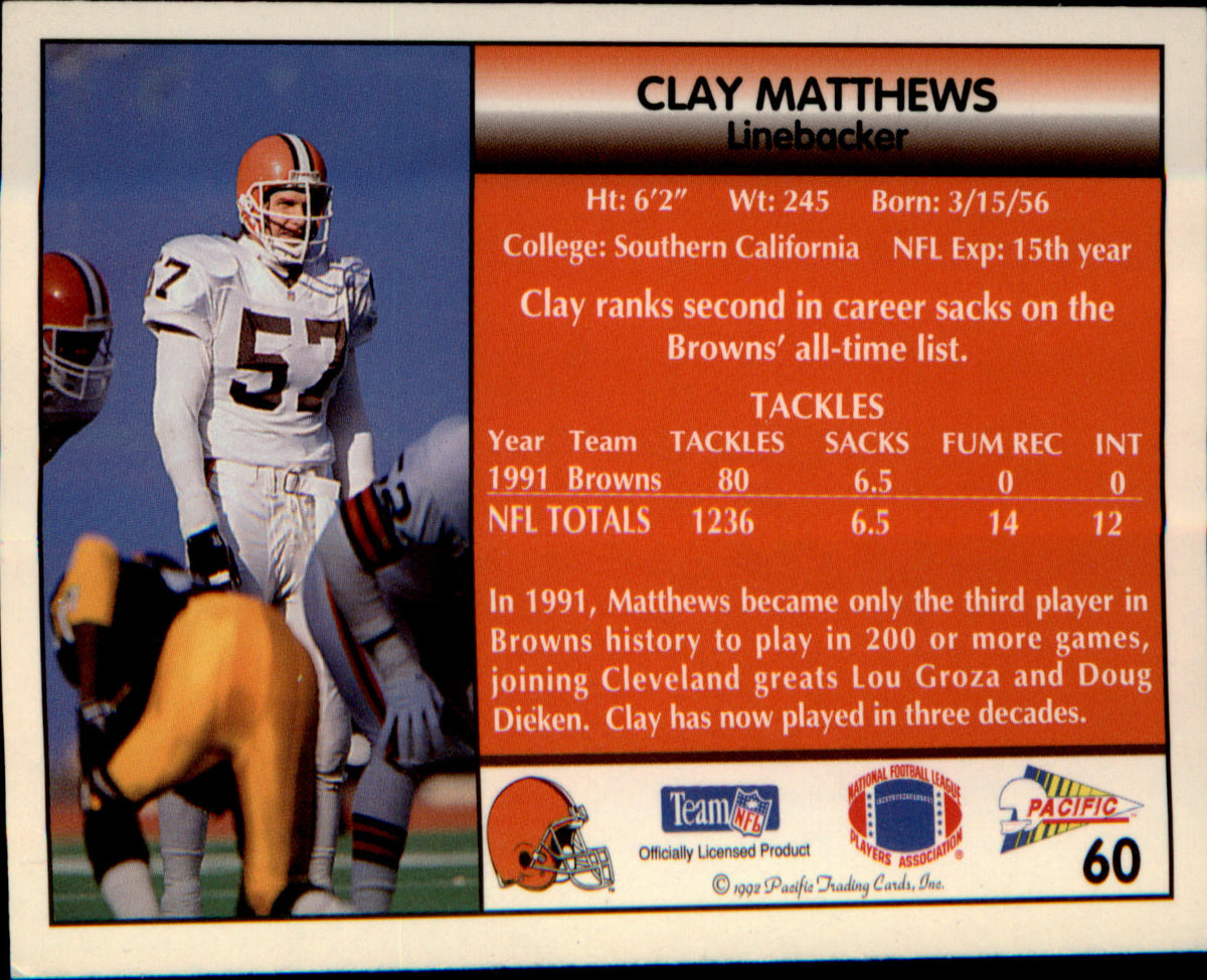 1992 Pacific #60 Clay Matthews - Veteran Sports Cards FL