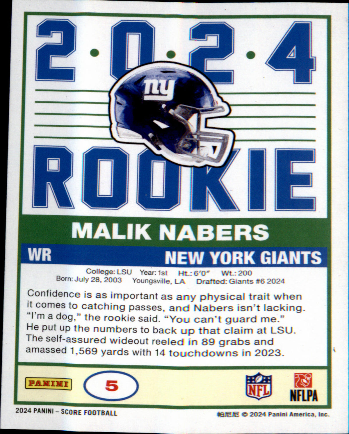 2024 Score 35th Anniversary Rookies #5 Malik Nabers - Veteran Sports Cards FL