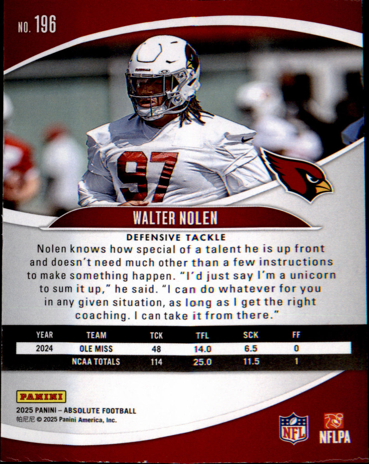 2025 Panini Absolute Countdown & Calendar #196 Walter Nolen Rookie Rookie - Veteran Sports Cards FL