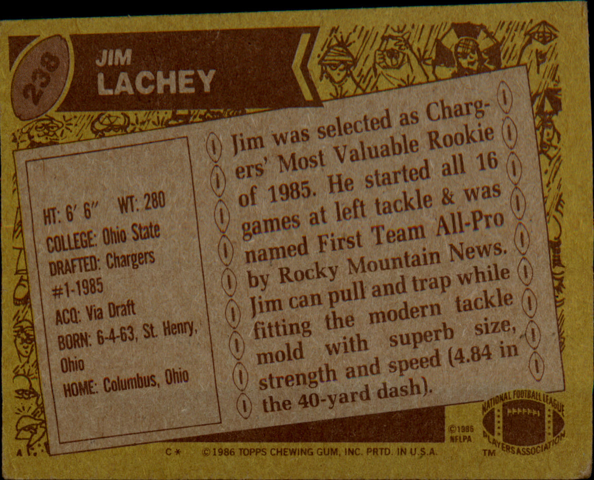 1986 Topps #238 Jim Lachey Rookie Rookie - Veteran Sports Cards FL