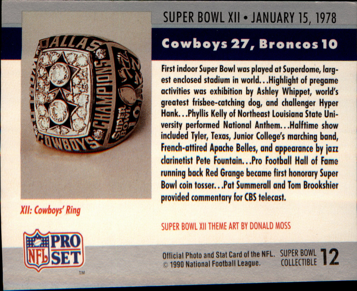 1990 Pro Set Super Bowl Collectibles #12 Super Bowl XII SBXII - Veteran Sports Cards FL
