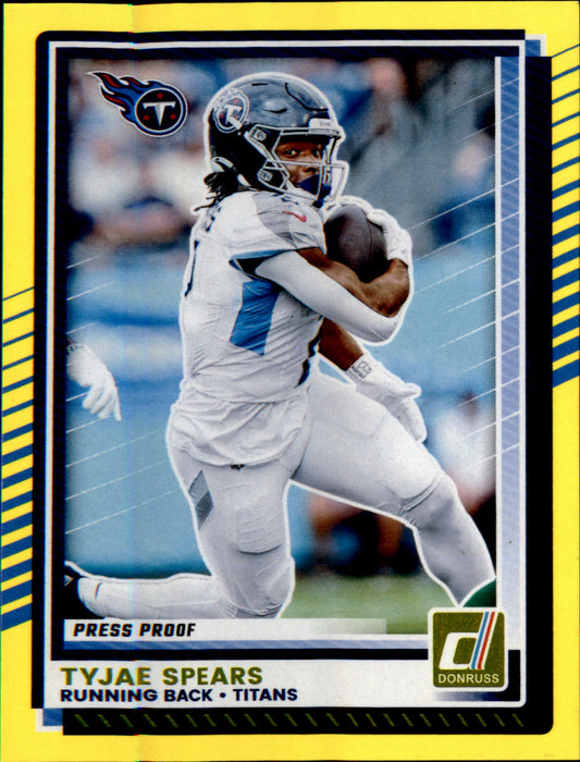 2025 Donruss Press Proofs Yellow #256 Tyjae Spears - Veteran Sports Cards FL