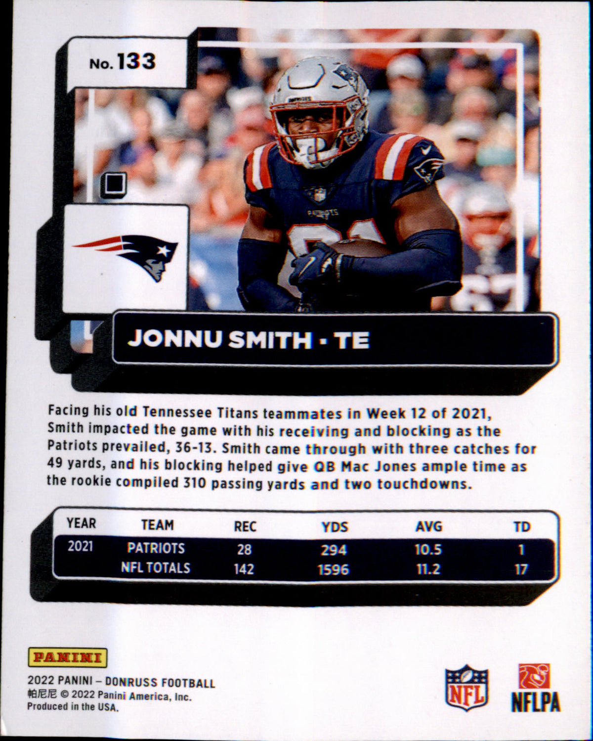 2022 Donruss #133 Jonnu Smith - Veteran Sports Cards FL