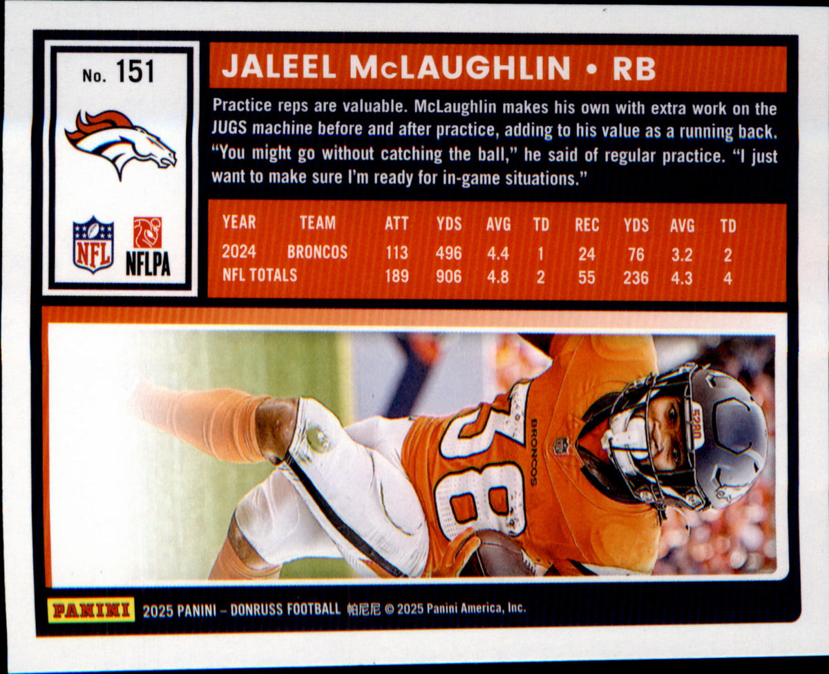 2025 Donruss Press Proofs Yellow #151 Jaleel McLaughlin - Veteran Sports Cards FL