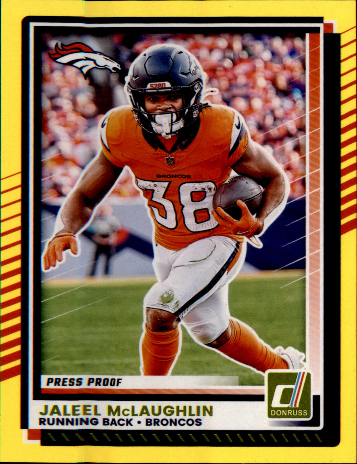 2025 Donruss Press Proofs Yellow #151 Jaleel McLaughlin - Veteran Sports Cards FL