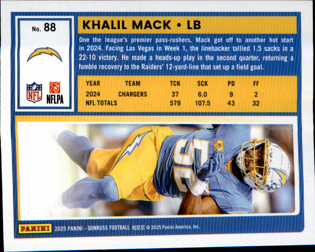 2025 Donruss Press Proofs Yellow #88 Khalil Mack - Veteran Sports Cards FL