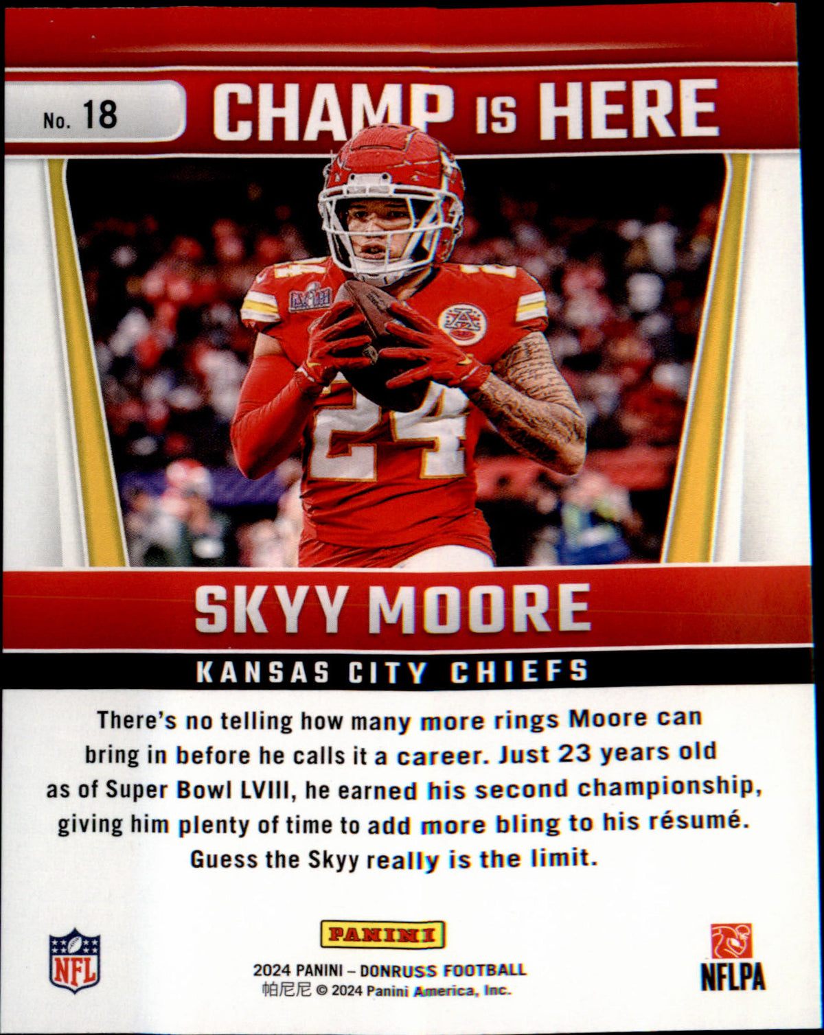 2024 Donruss Champ is Here #18 Skyy Moore - Veteran Sports Cards FL