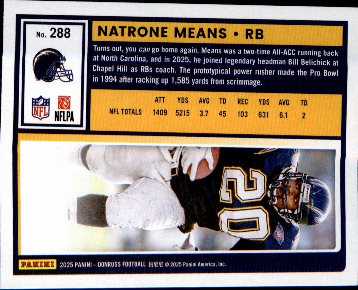 2025 Donruss Press Proofs Yellow #288 Natrone Means - Veteran Sports Cards FL