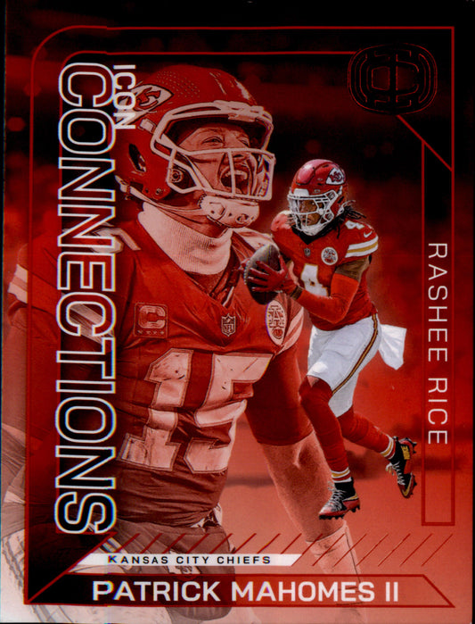 2025 Panini Icon Red Foil Icon Connections IC-6 patrick mahomes II Rashee Rice - Veteran Sports Cards FL