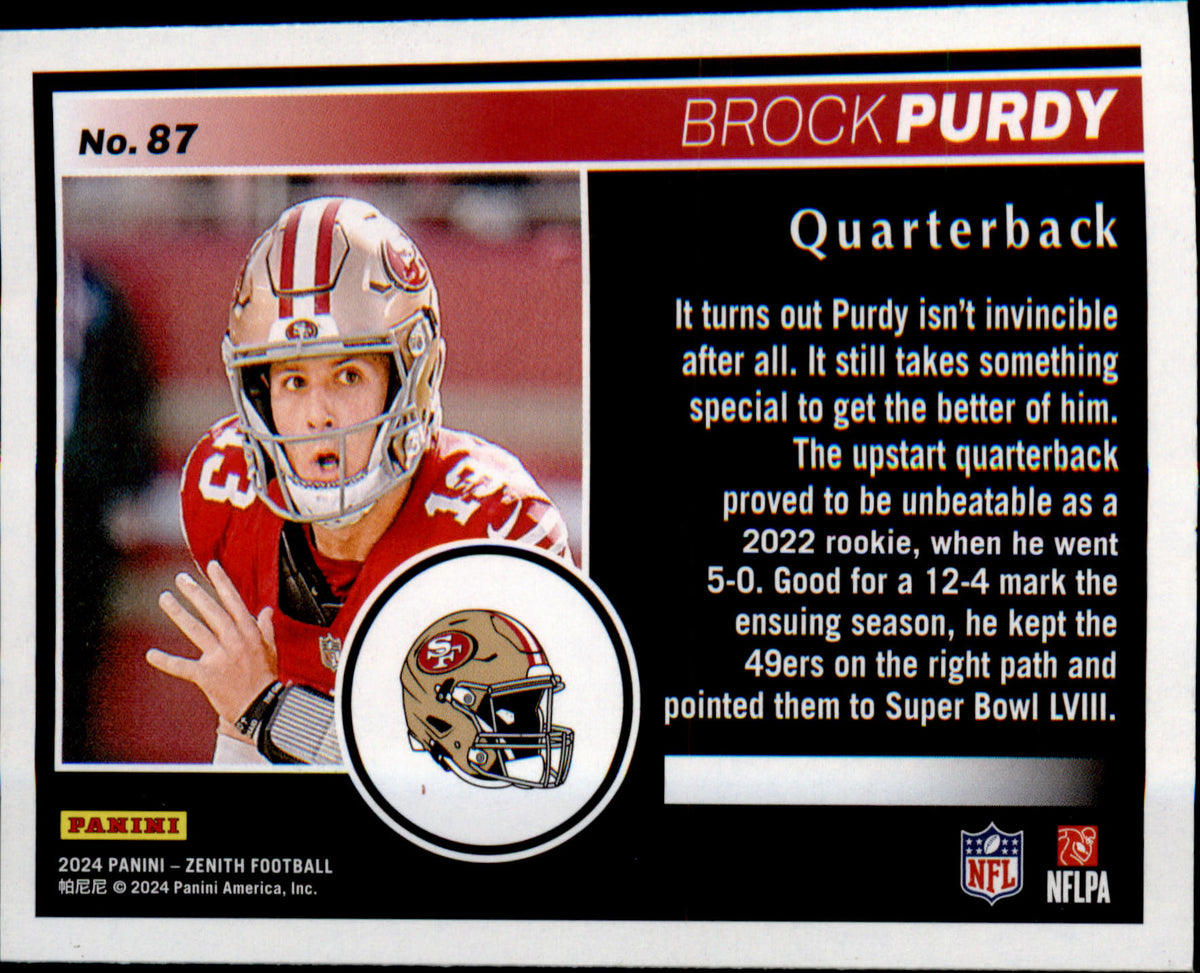 2024 Panini Zenith Retail #87 Brock Purdy - Veteran Sports Cards FL