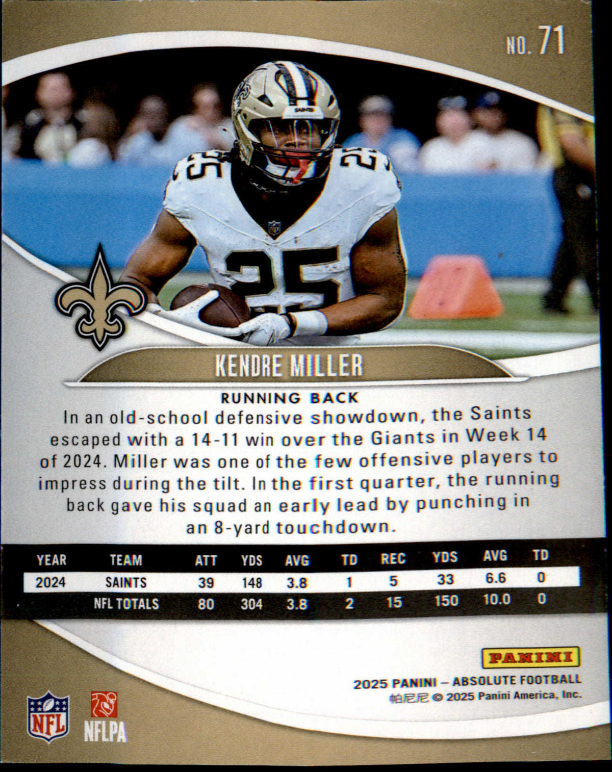 2025 Panini Absolute #71 Kendre Miller - Veteran Sports Cards FL