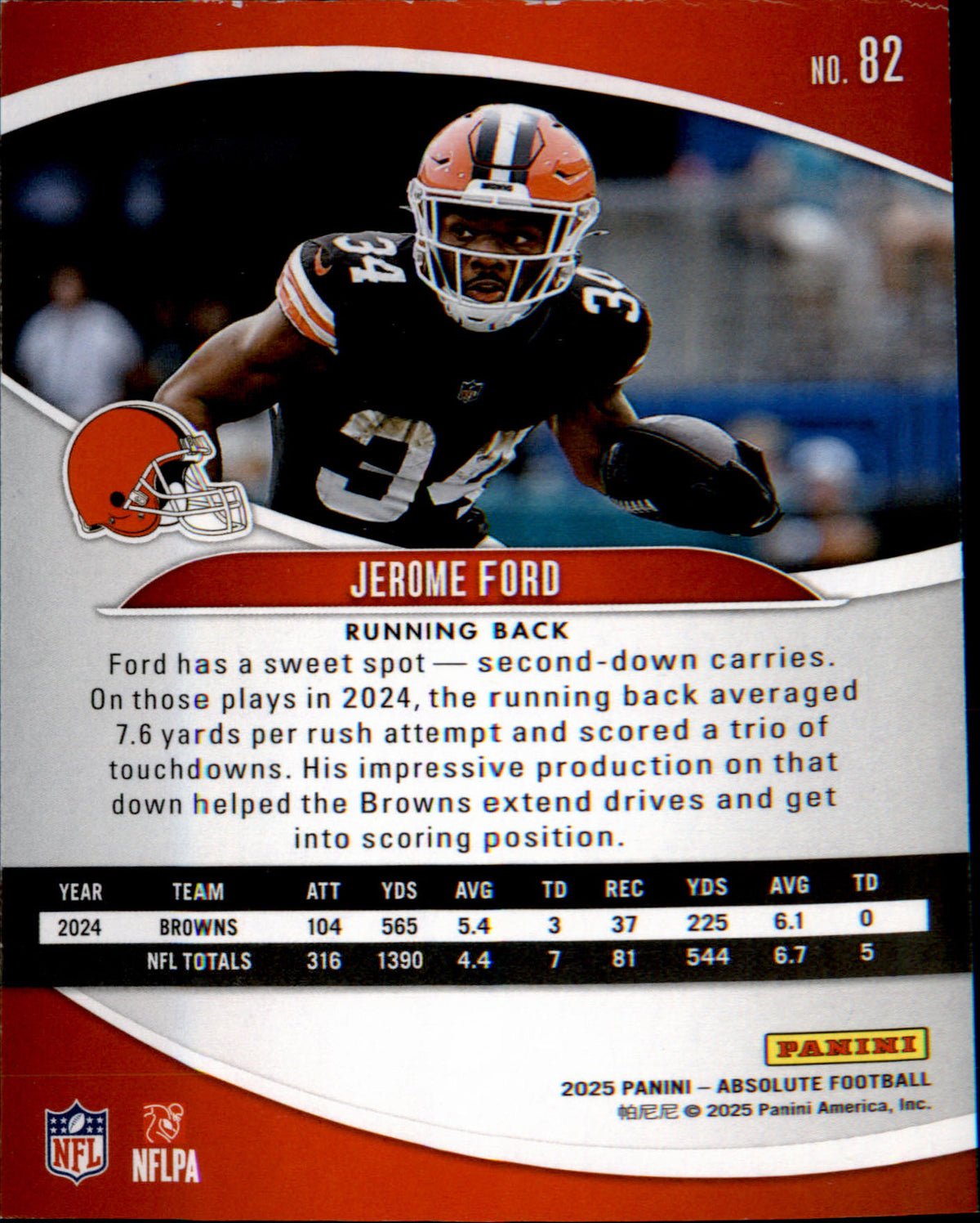 2025 Panini Absolute #82 Jerome Ford - Veteran Sports Cards FL