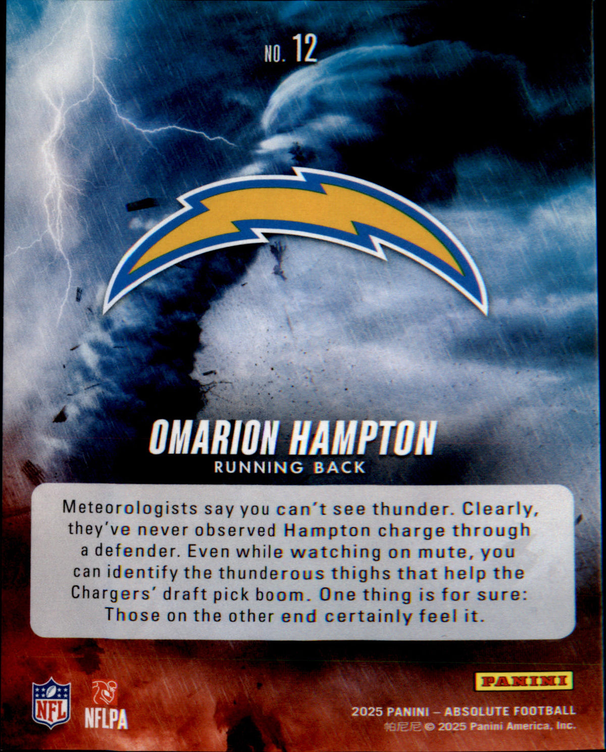 2025 Panini Absolute By Storm #12 Omarion Hampton RC - Veteran Sports Cards FL