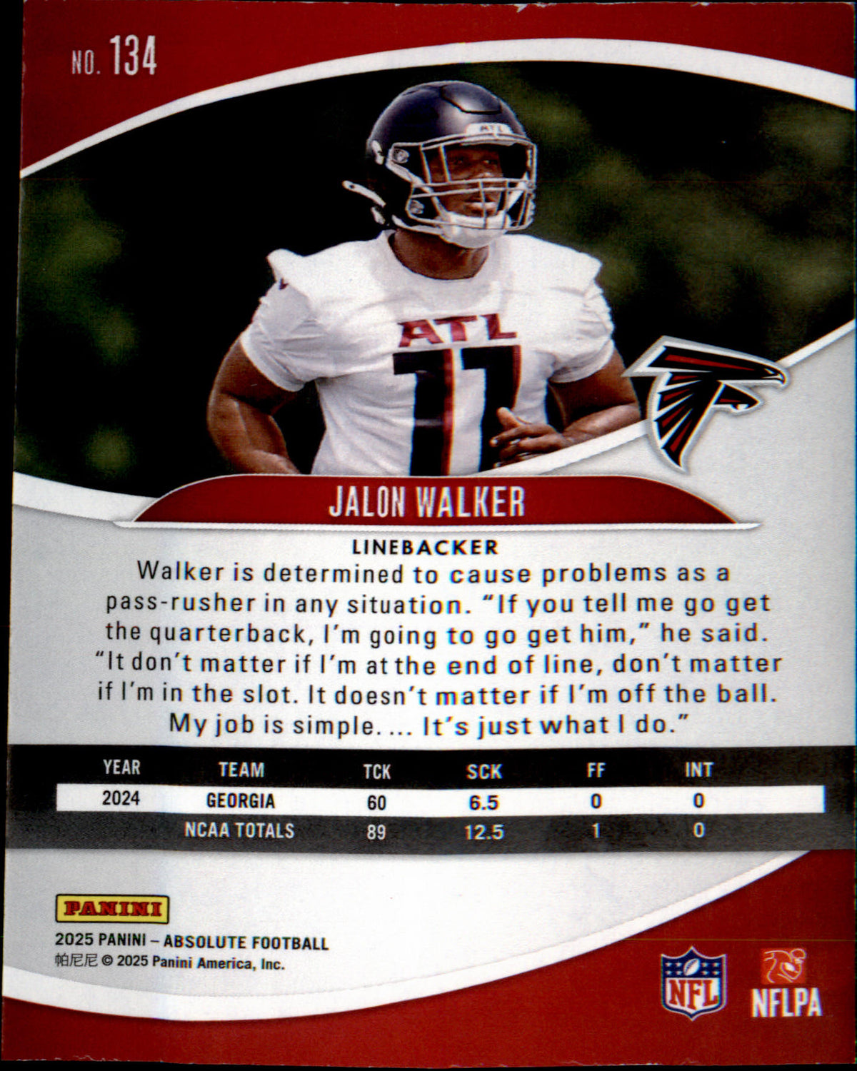2025 Panini Absolute RETAIL #134 Jalon Walker RC - Veteran Sports Cards FL