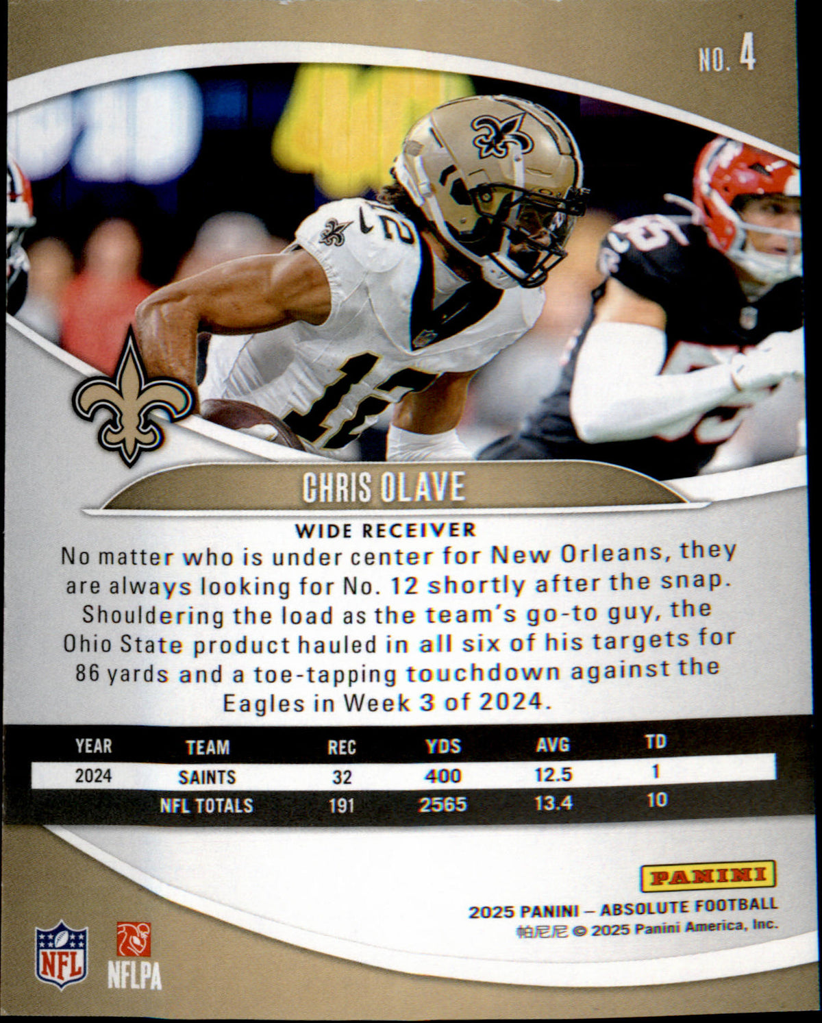 2025 Panini Absolute #4 Chris Olave - Veteran Sports Cards FL