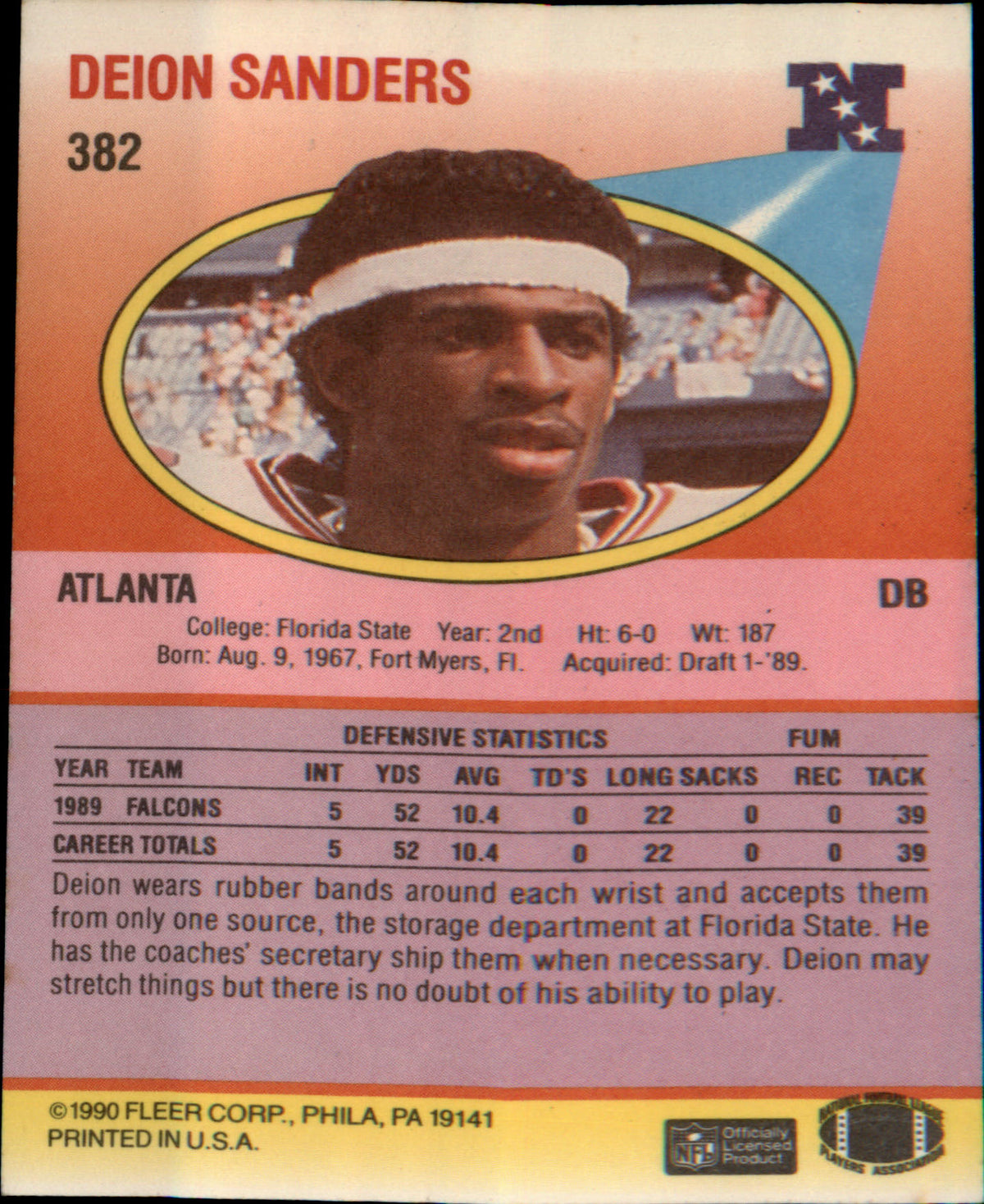 1990 Fleer #382 Deion Sanders - Veteran Sports Cards FL