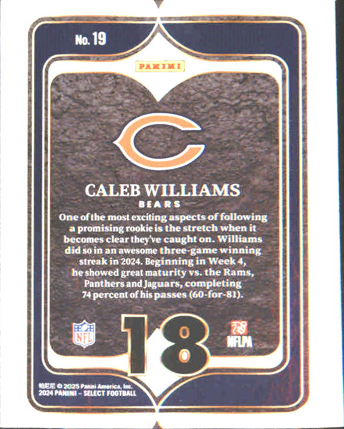 2024 Panini Select Select Numbers #19 Caleb Williams - Veteran Sports Cards FL