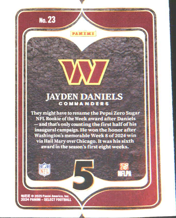 2024 Panini Select Select Numbers #23 Jayden Daniels - Veteran Sports Cards FL