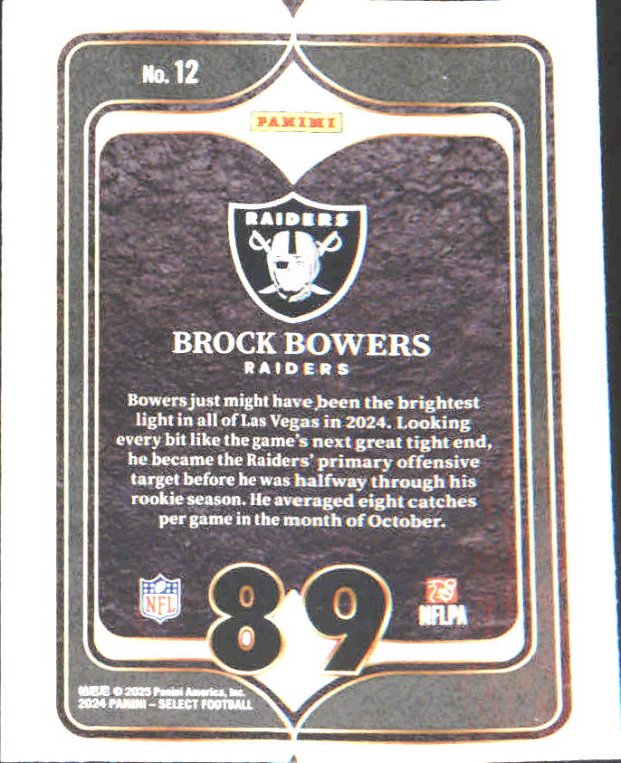 2024 Panini Select Select Numbers #12 Brock Bowers - Veteran Sports Cards FL