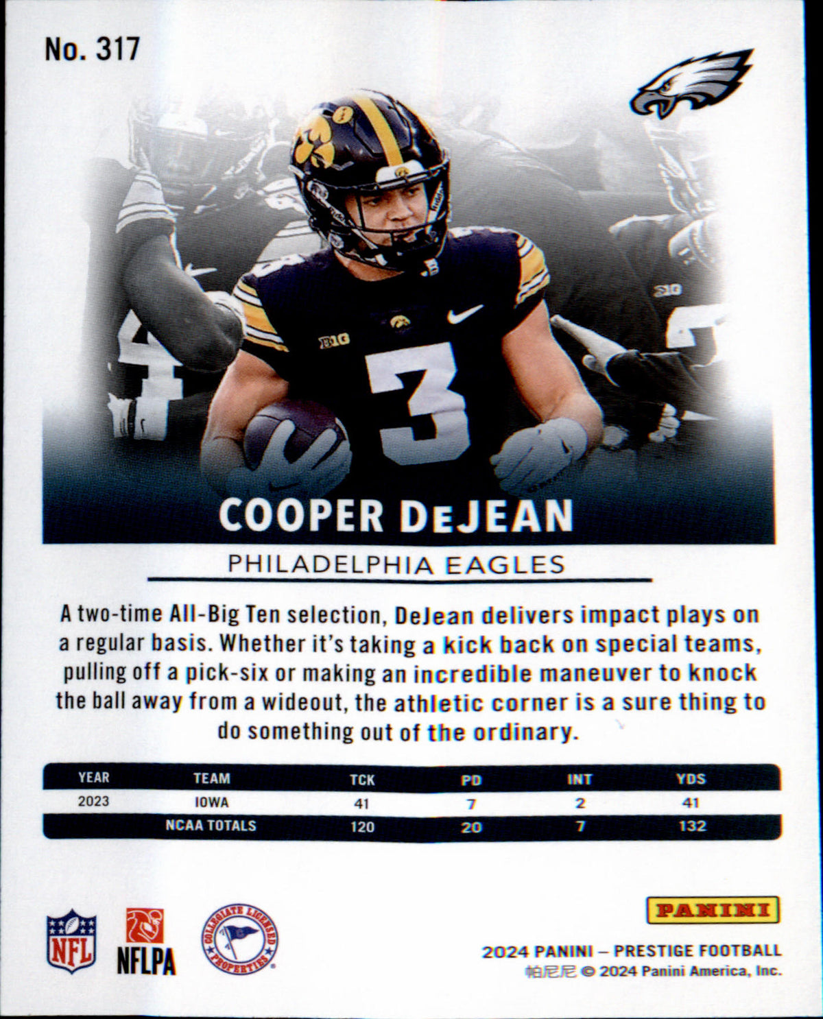 2024 Panini Prestige #317 Cooper DeJean Rookie Rookie - Veteran Sports Cards FL