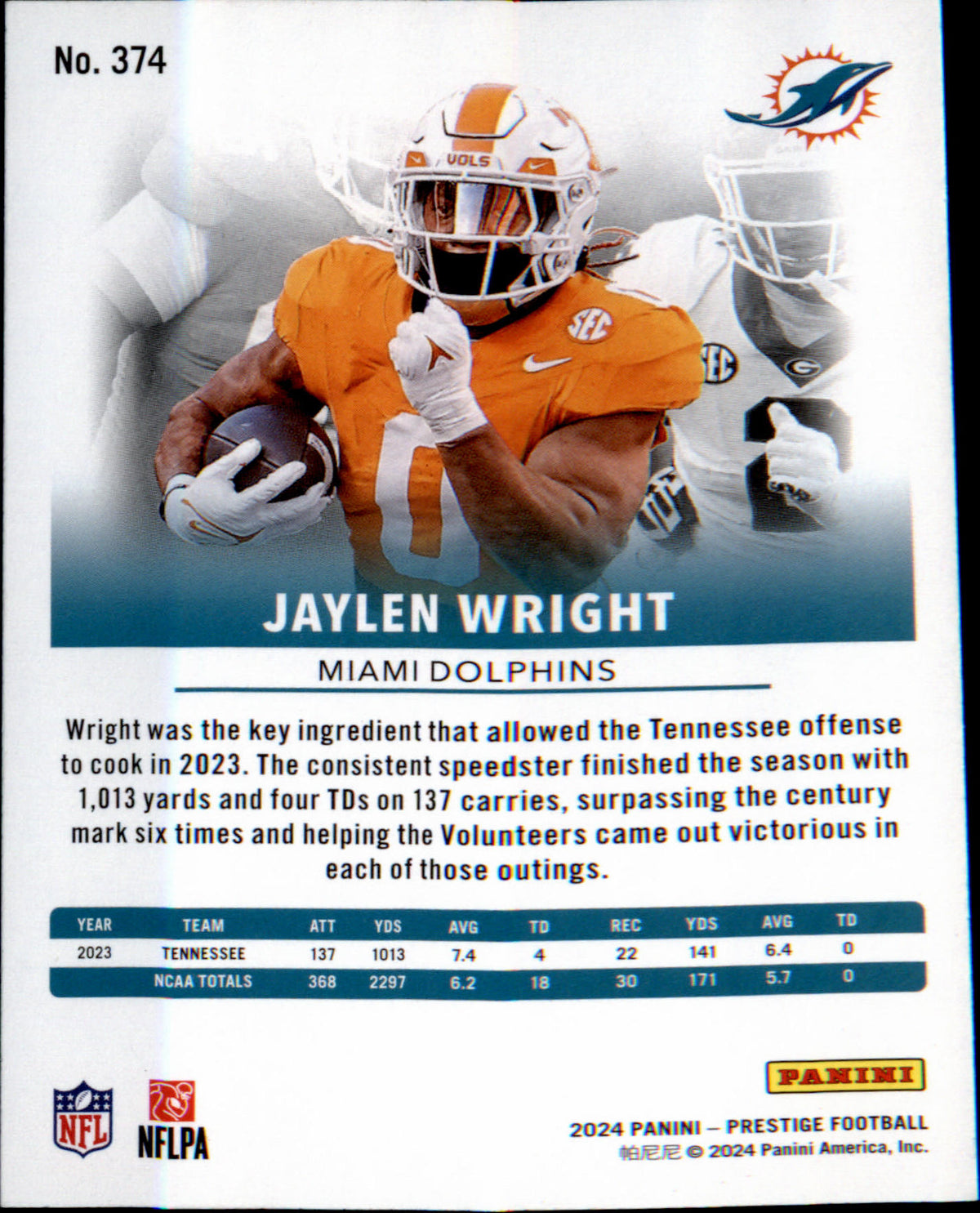 2024 Panini Prestige #374 Jaylen Wright Rookie Rookie - Veteran Sports Cards FL