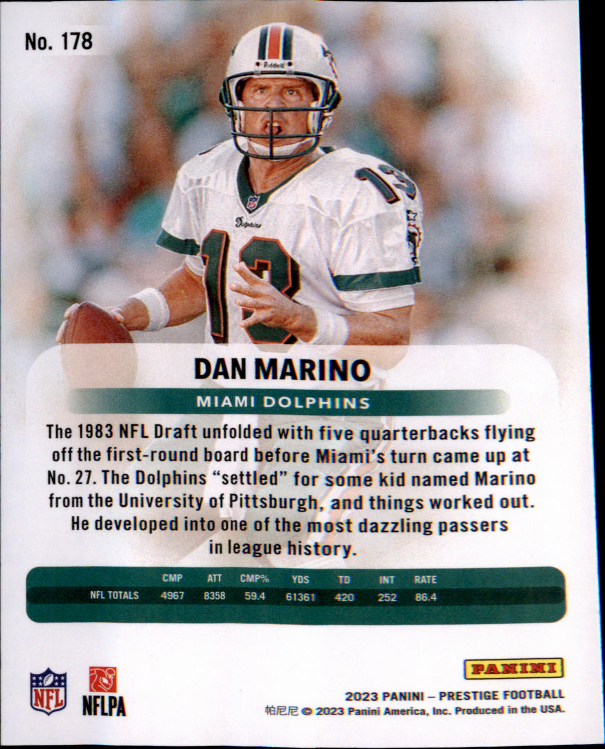 2023 Panini Prestige #178 Dan Marino - Veteran Sports Cards FL