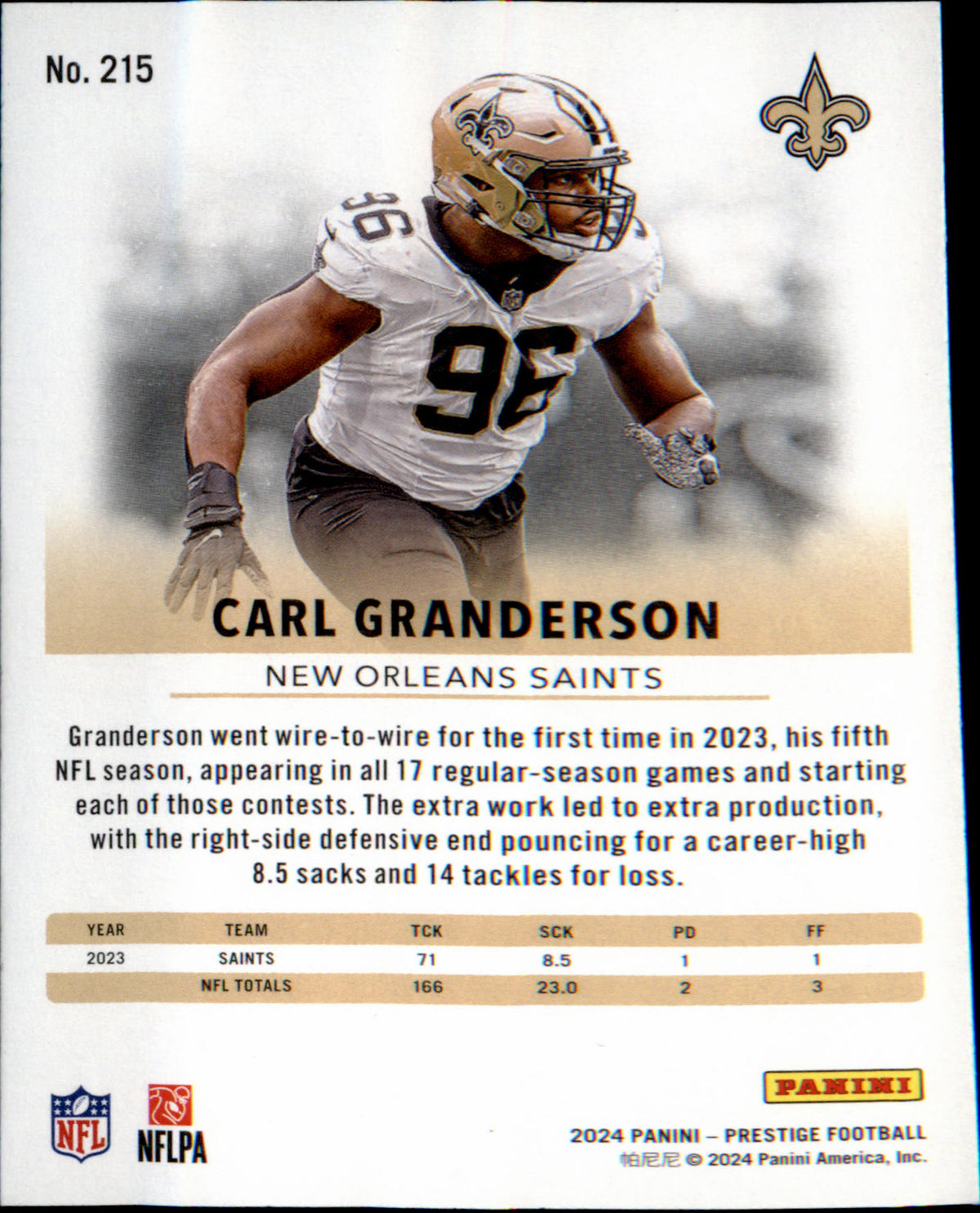 2024 Panini Prestige #215 Carl Granderson - Veteran Sports Cards FL