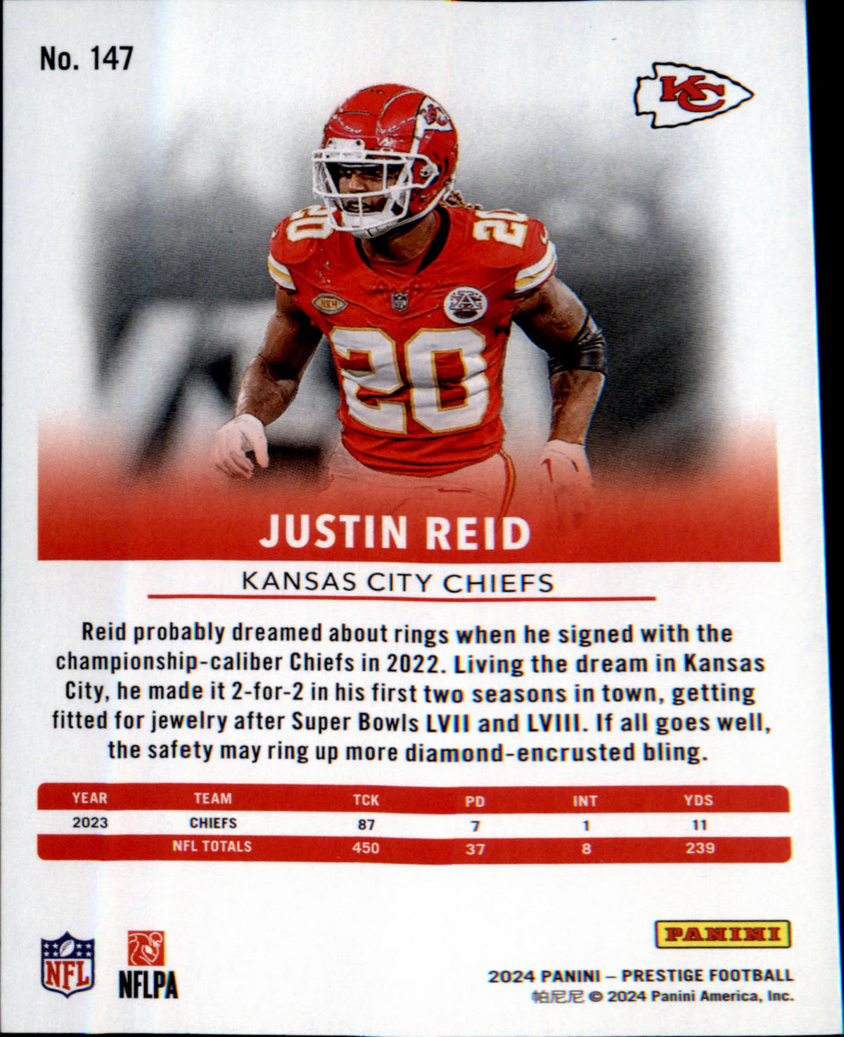 2024 Panini Prestige #147 Justin Reid - Veteran Sports Cards FL