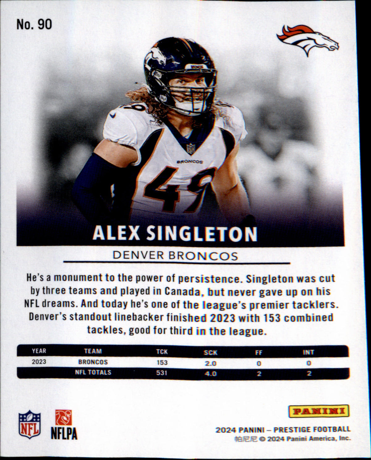 2024 Panini Prestige #90 Alex Singleton - Veteran Sports Cards FL