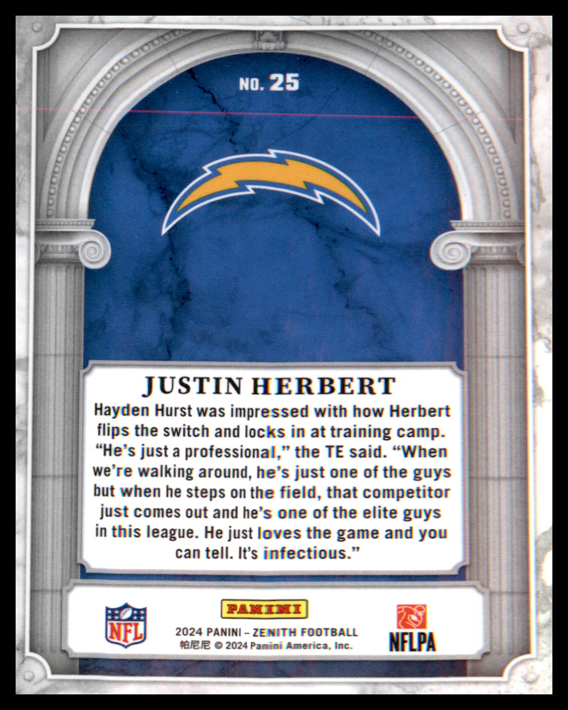 2024 Panini Zenith Z Marquee #25 Justin Herbert - Veteran Sports Cards FL