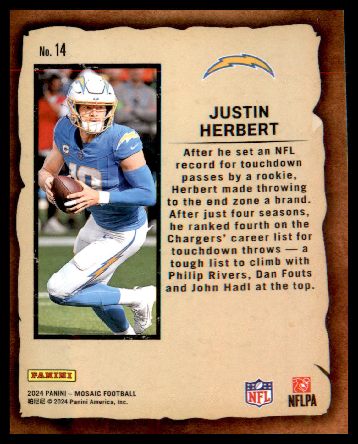 2024 Panini Mosaic Notoriety #14 Justin Herbert - Veteran Sports Cards FL