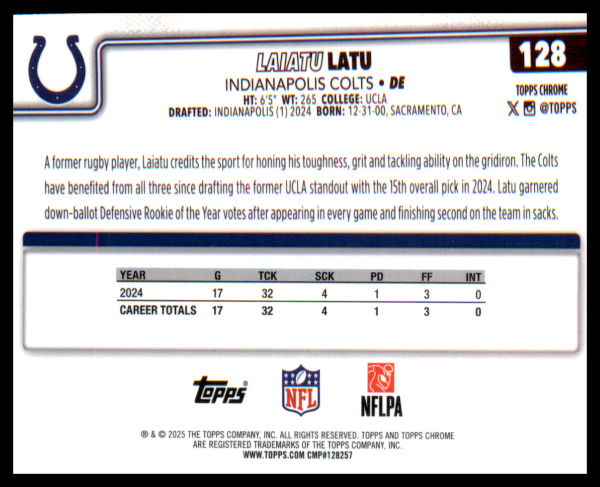 2025 Topps Chrome #128 Laiatu Latu - Veteran Sports Cards FL