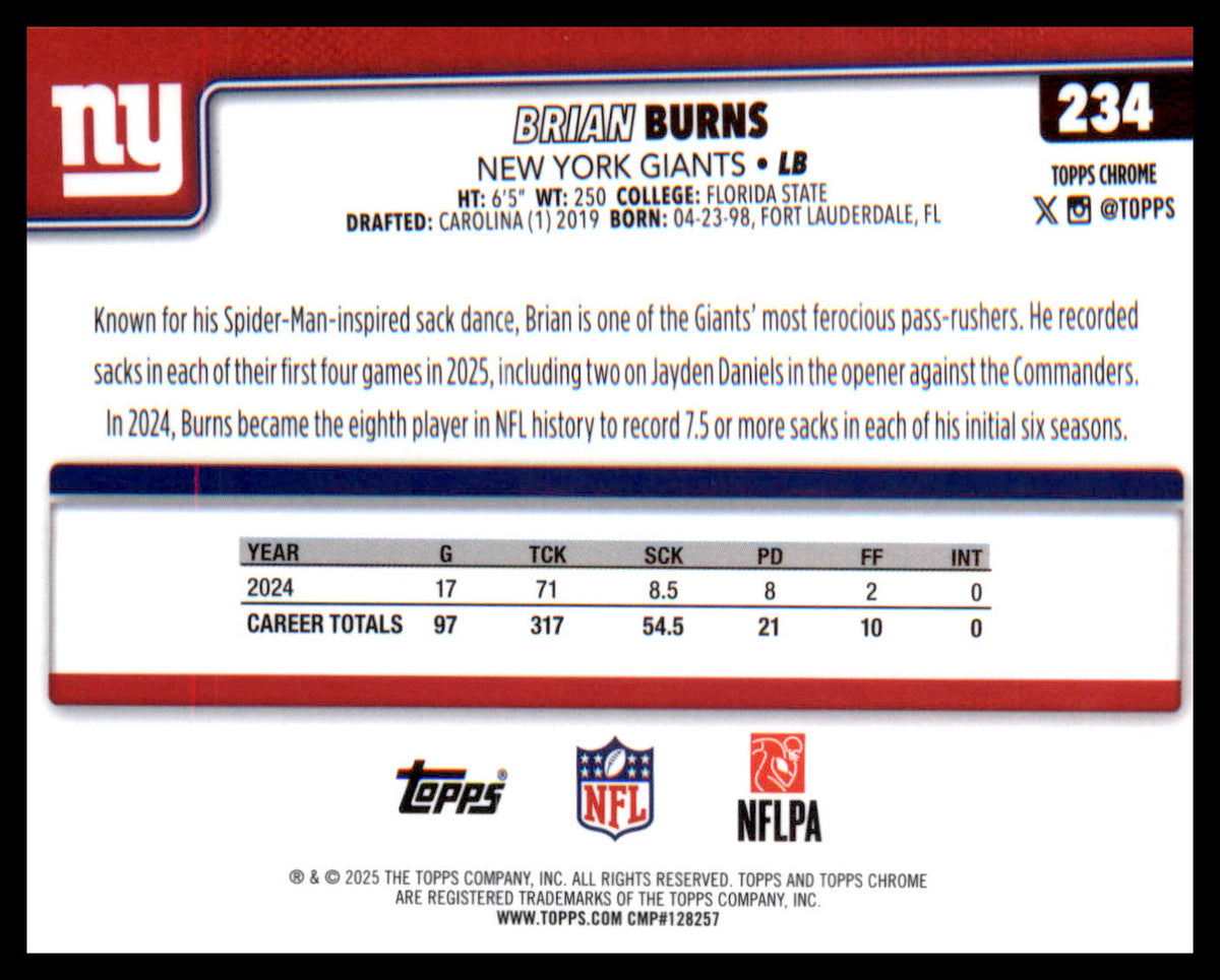 2025 Topps Chrome #234 Brian Burns - Veteran Sports Cards FL