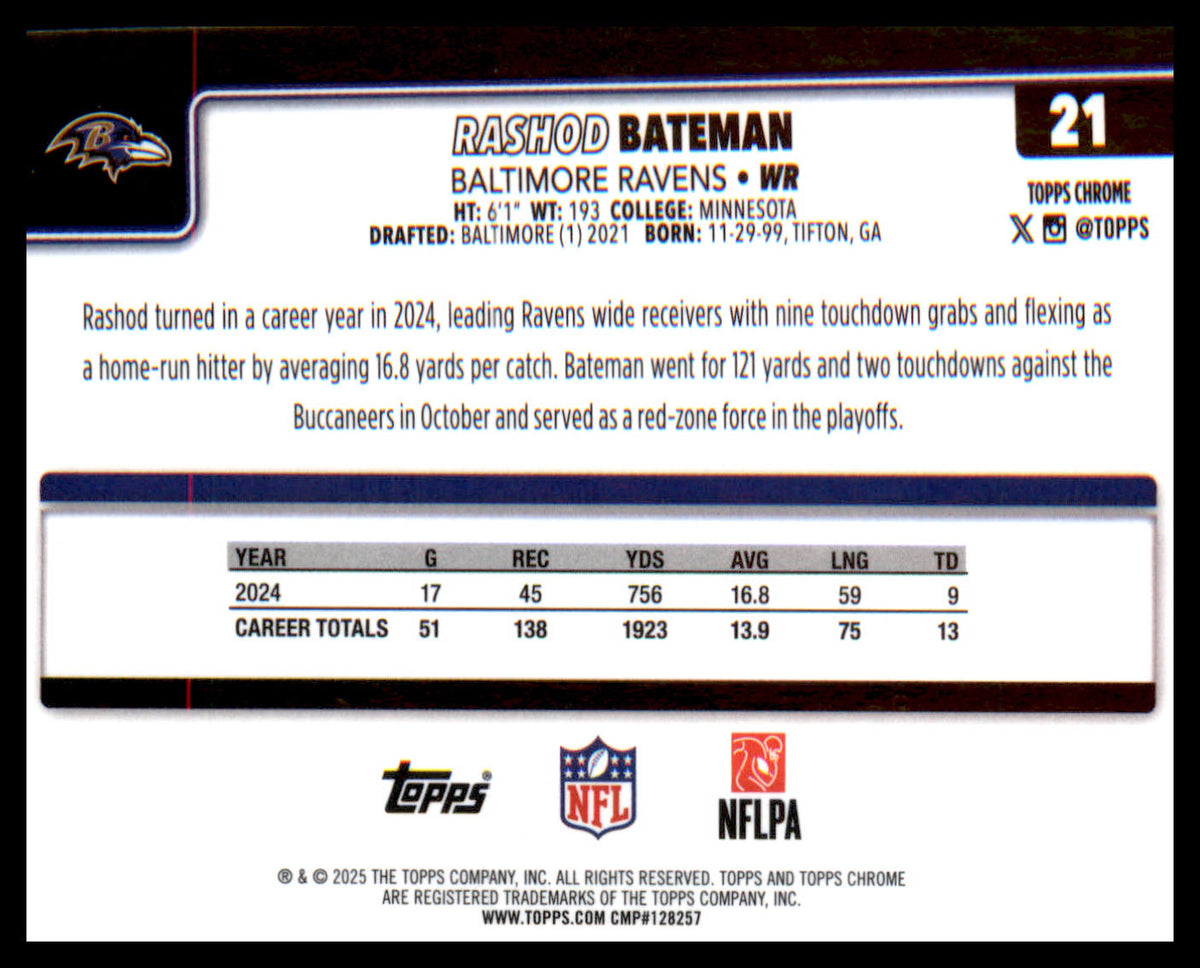 2025 Topps Chrome #21 Rashod Bateman - Veteran Sports Cards FL
