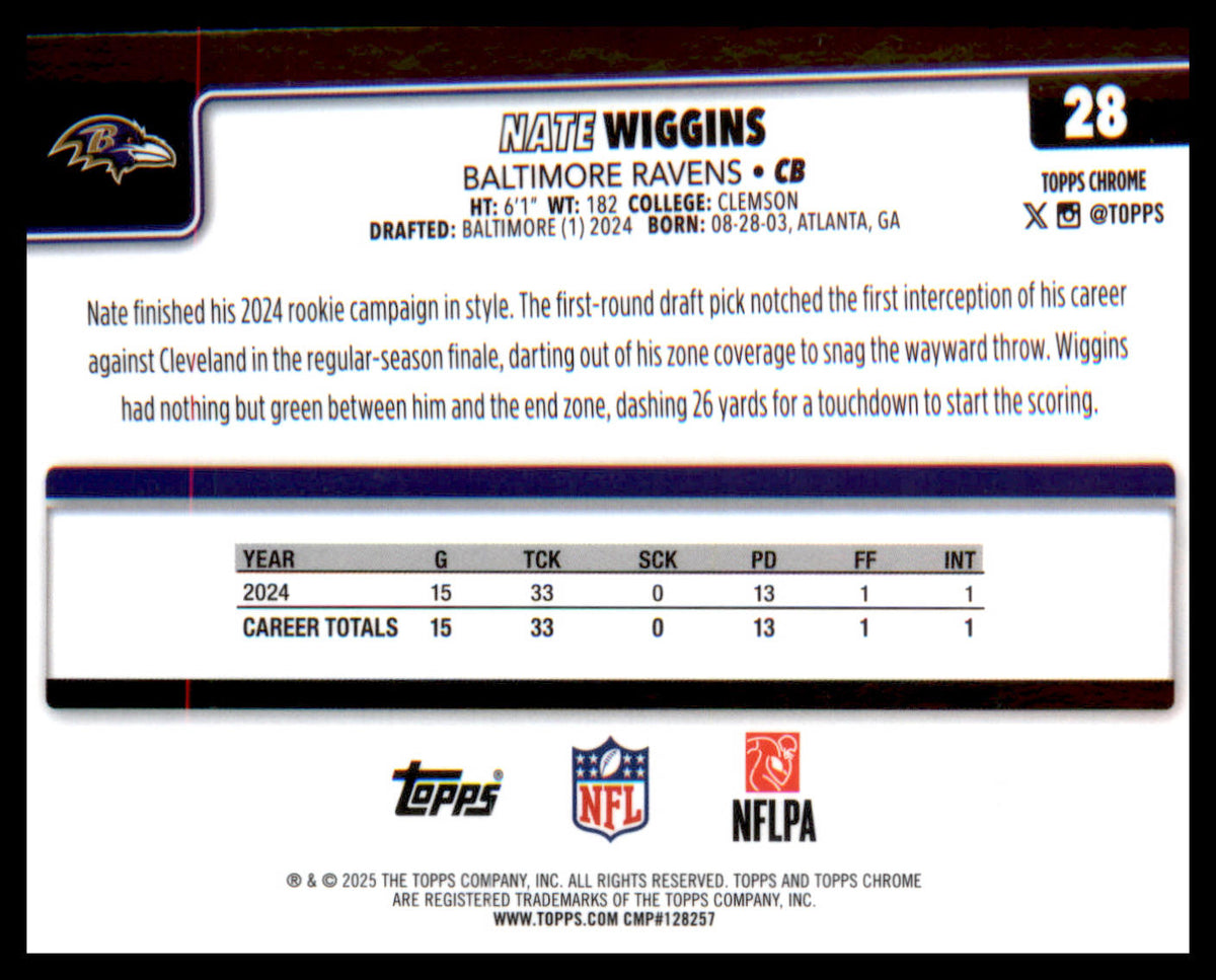 2025 Topps Chrome #28 Nate Wiggins - Veteran Sports Cards FL