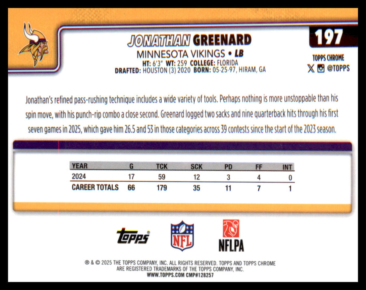 2025 Topps Chrome #197 Jonathan Greenard - Veteran Sports Cards FL