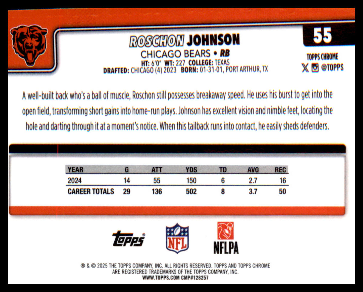 2025 Topps Chrome #55 Roschon Johnson - Veteran Sports Cards FL