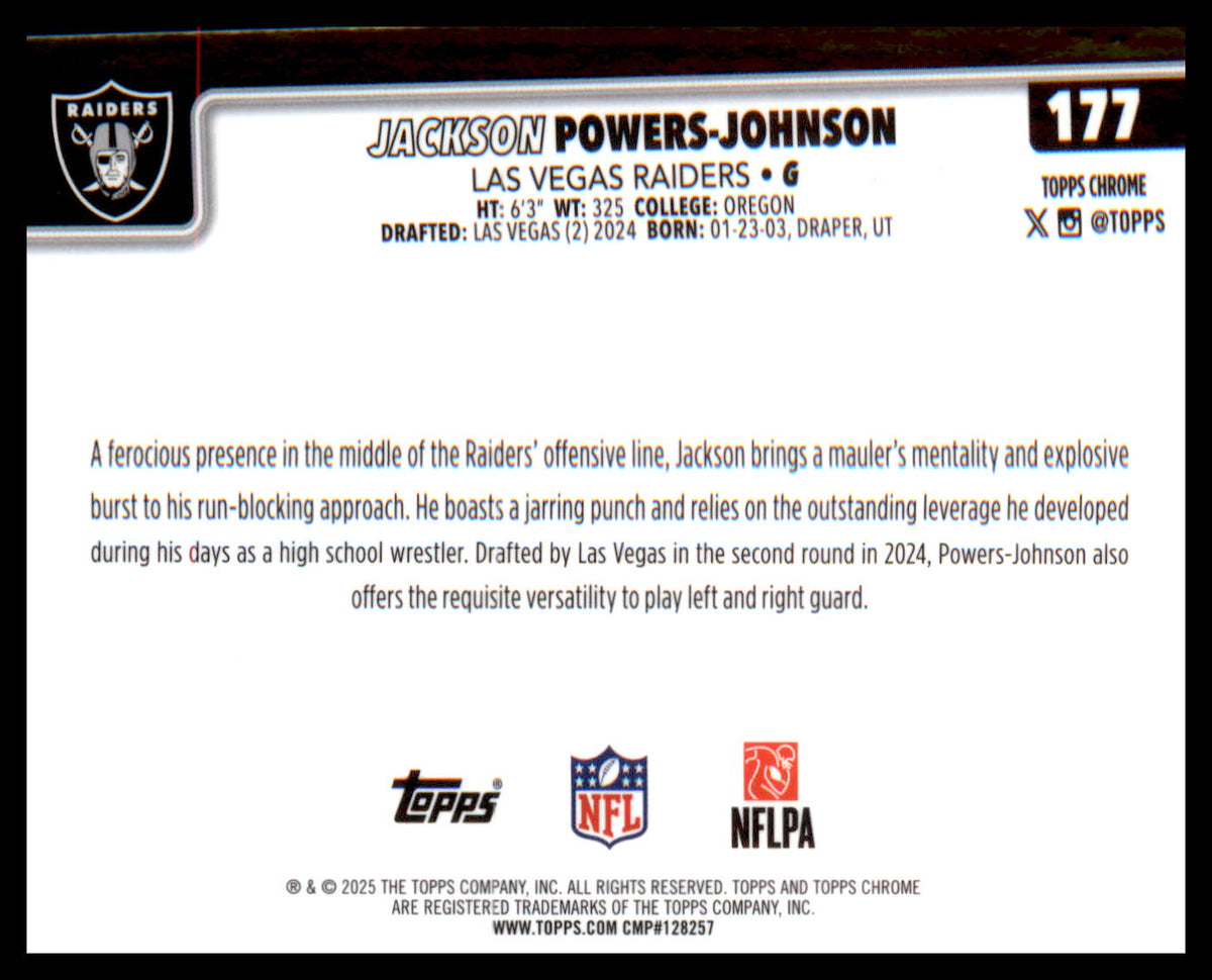 2025 Topps Chrome #177 Jackson Powers-Johnson - Veteran Sports Cards FL