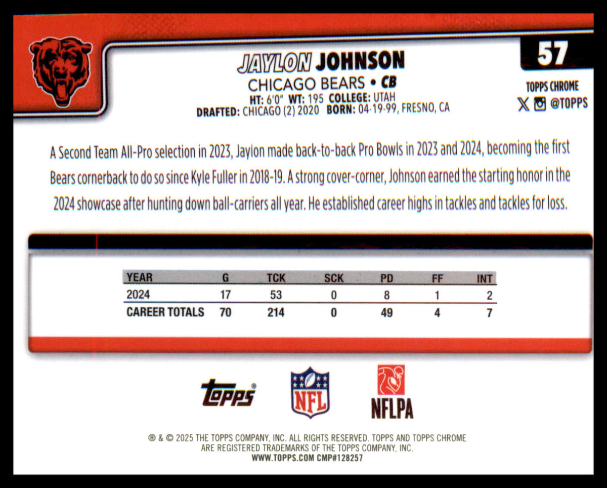 2025 Topps Chrome #57 Jaylon Johnson - Veteran Sports Cards FL
