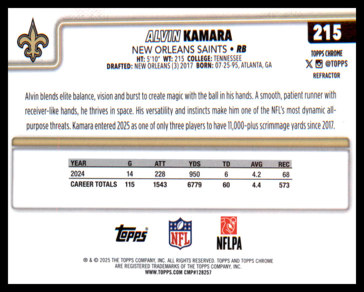 2025 Topps Chrome Refractor #215 Alvin Kamara
