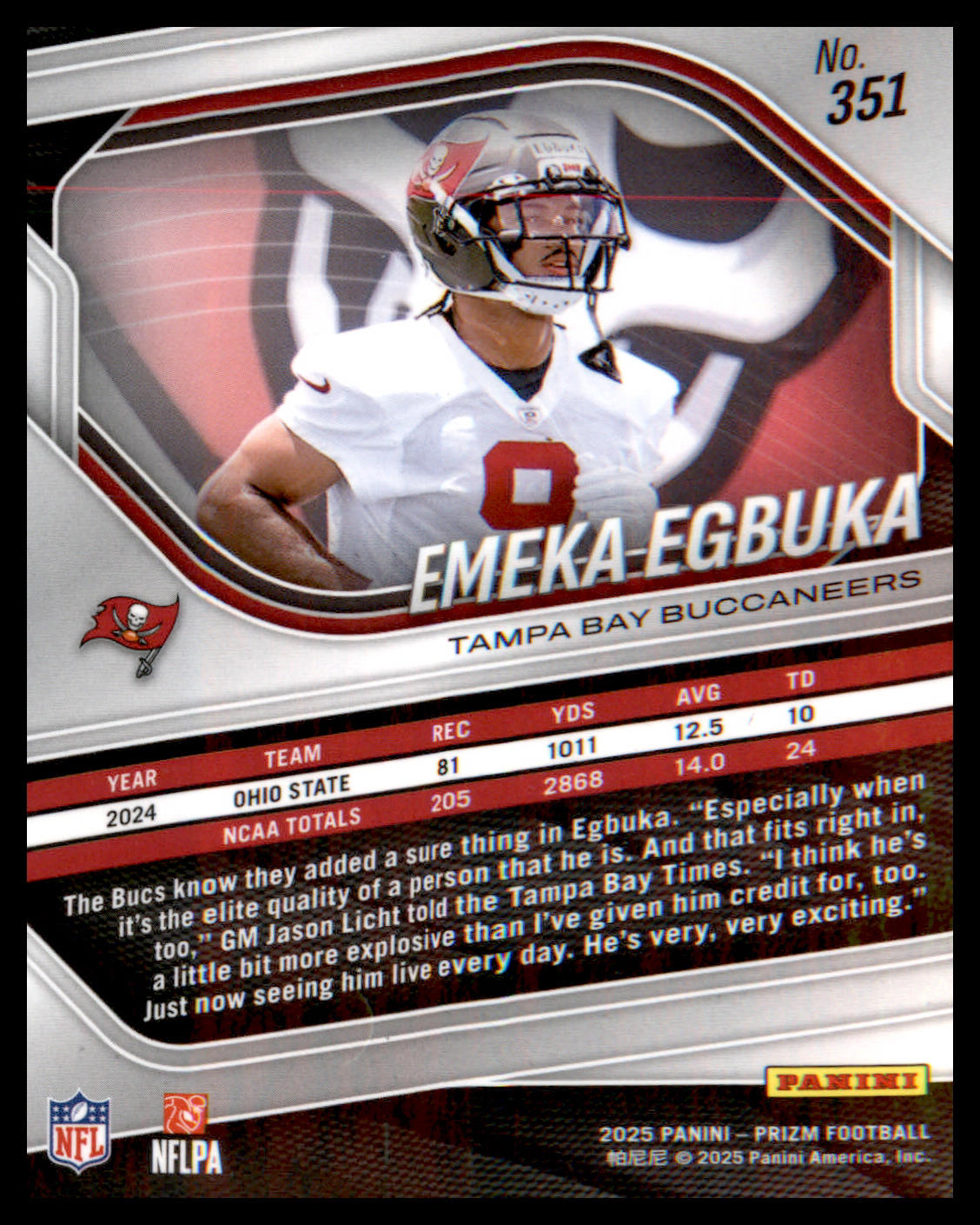 2025 Panini Prizm #351 Emeka Egbuka Rookie Rookie - Veteran Sports Cards FL