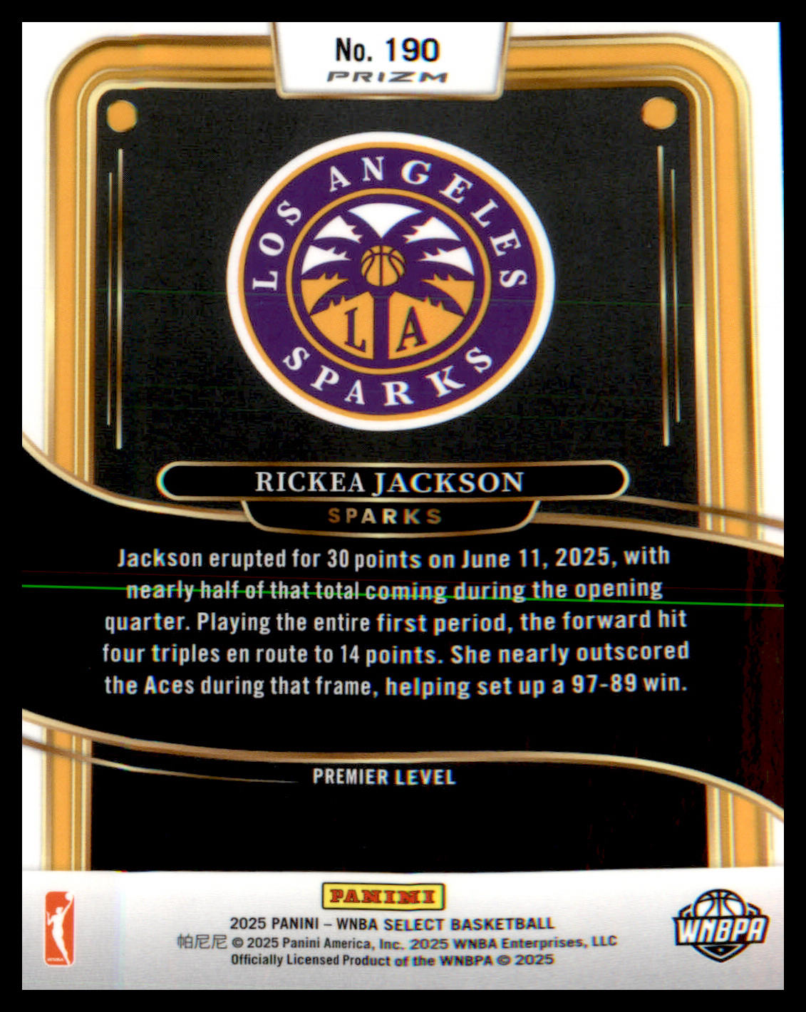 2025 Panini Select WNBA Premier Level Silver Prizms #190 Rickea Jackson - Veteran Sports Cards FL