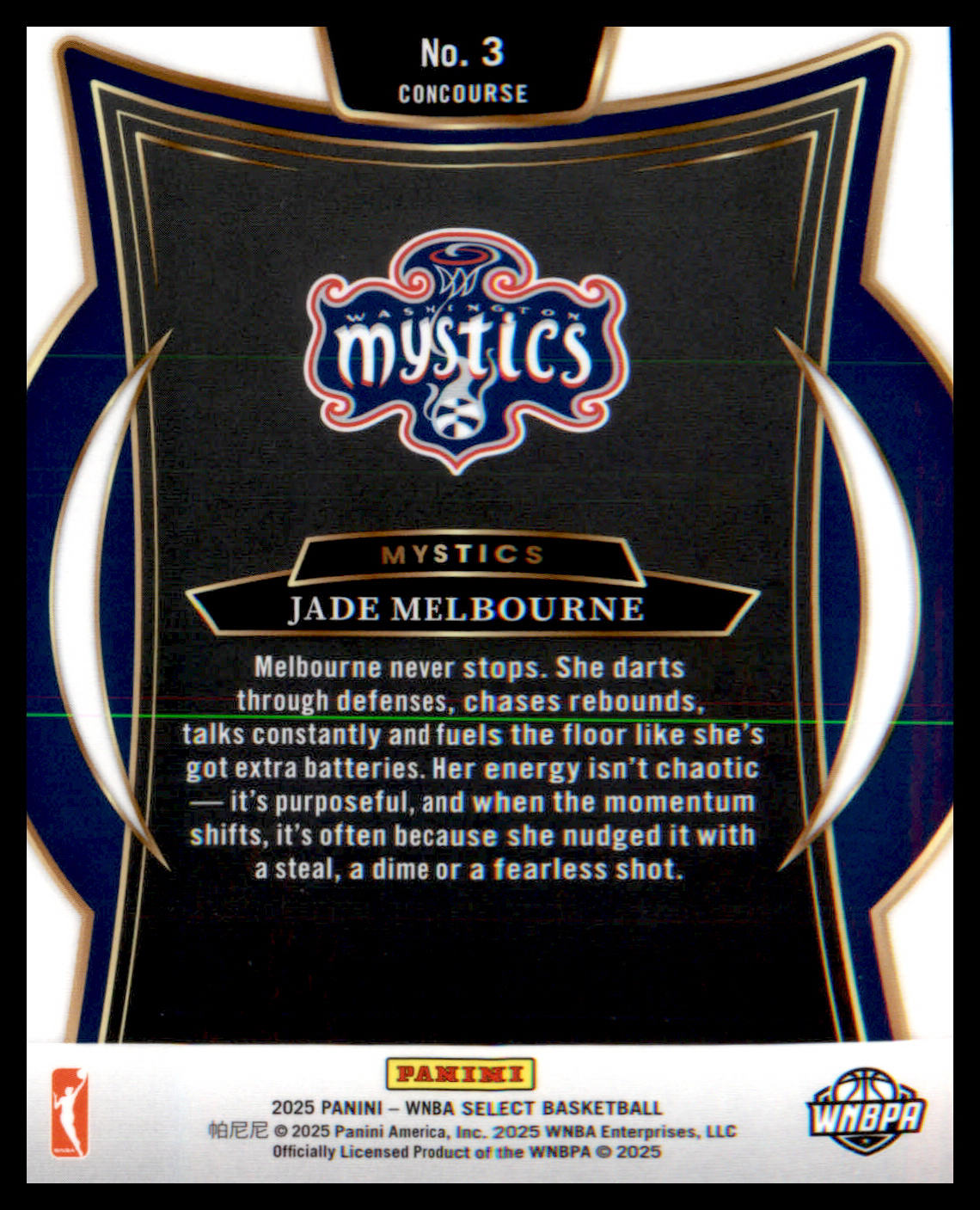 2025 Panini Select WNBA #3 Jade Melbourne - Veteran Sports Cards FL