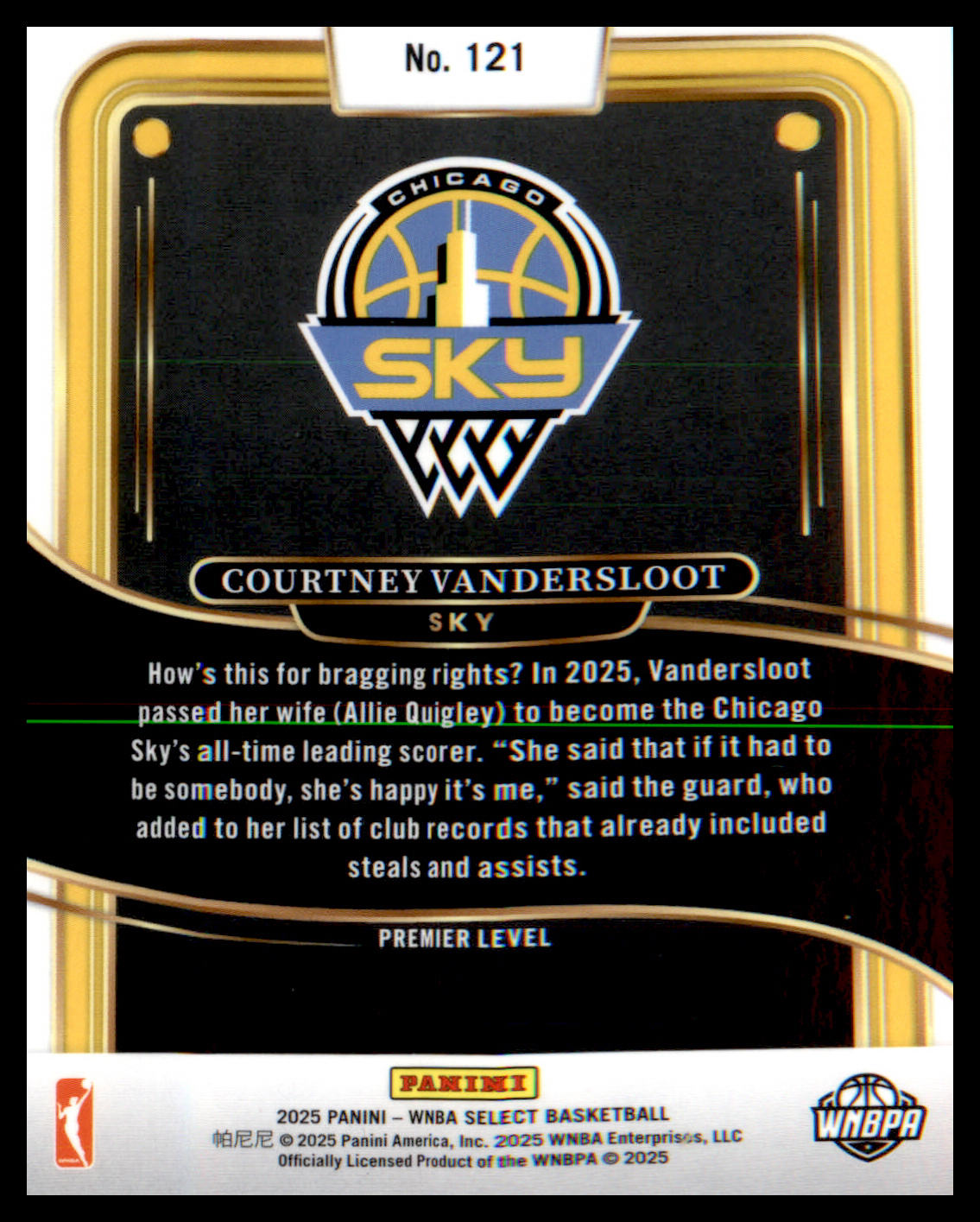 2025 Panini Select WNBA #121 Courtney Vandersloot - Veteran Sports Cards FL