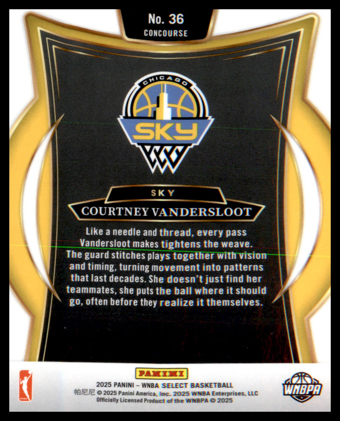 2025 Panini Select WNBA #36 Courtney Vandersloot - Veteran Sports Cards FL