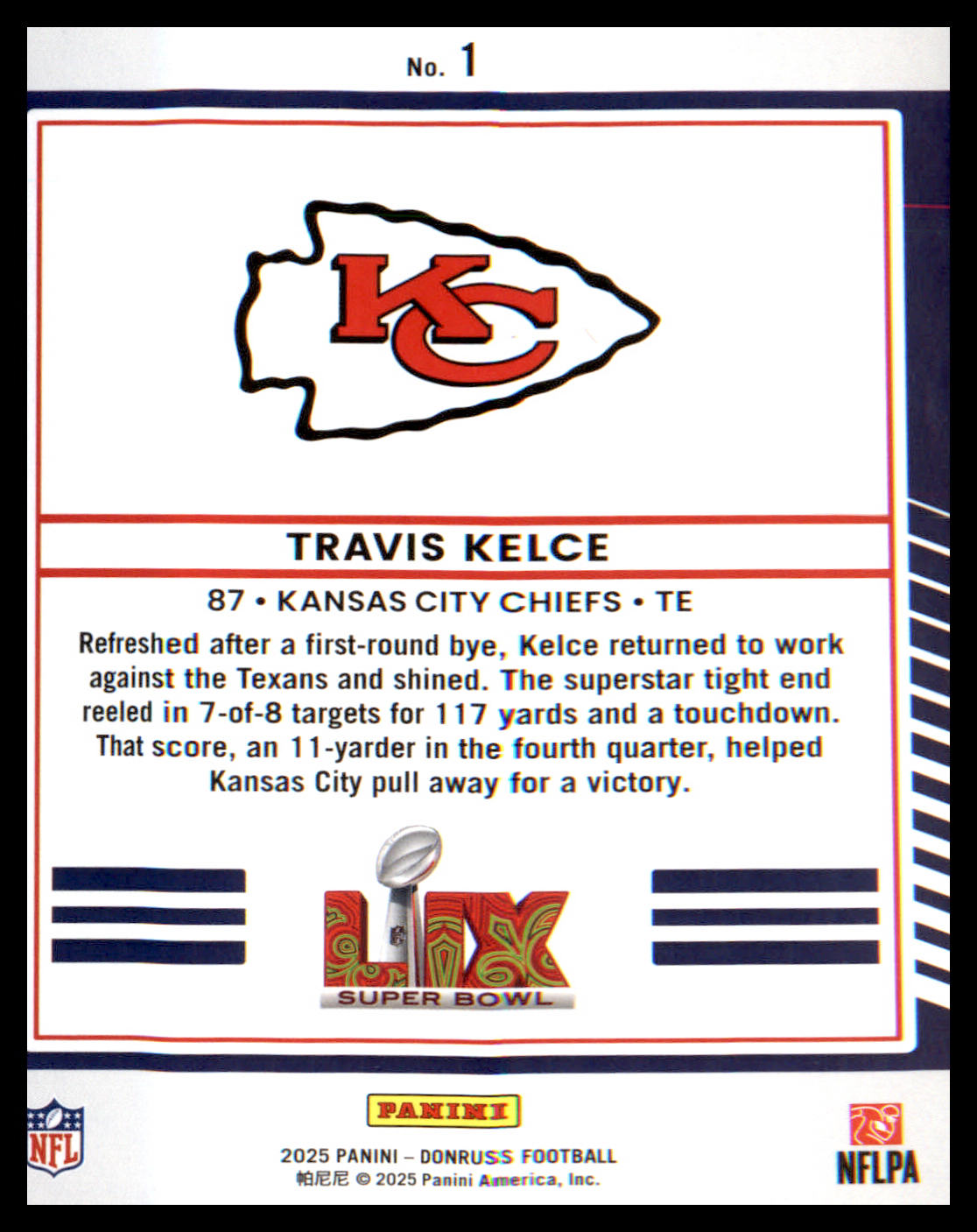 2025 Donruss Road to the Super Bowl Divisional Round #1 Travis Kelce - Veteran Sports Cards FL