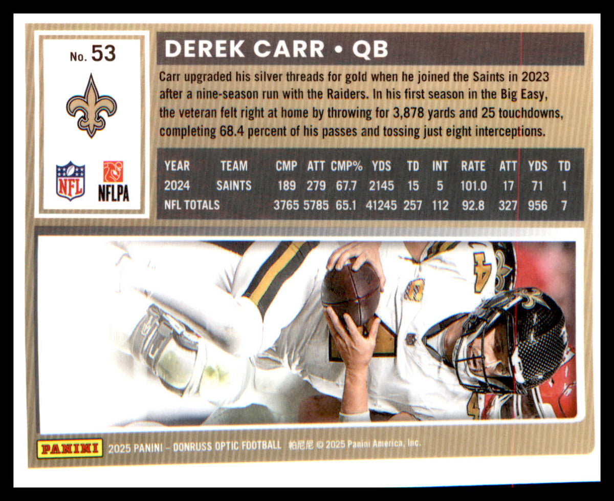 2025 Donruss Optic #53 Derek Carr - Veteran Sports Cards FL